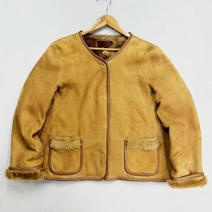 Celtic & Co Shearling Jacket Womens UK 18 US 16 Brown Suede Sheepskin UK‎ Made